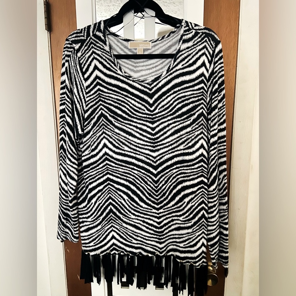 *3/$25* MICHAEL Michael Kors Zebra Pattern Tunic with Bottom Fringe Accents